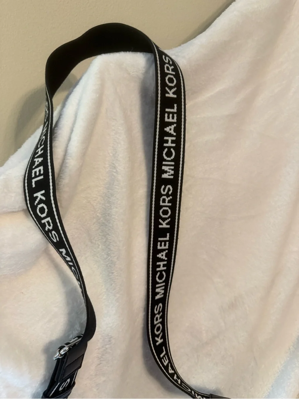 Michael Kors Black Logo Messenger Crossbody Bag with MK Charm and Guitar Strap